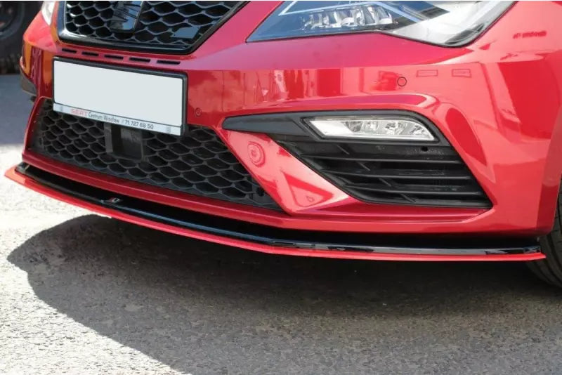 Maxton Design Frontlippe V.3 für Seat Leon 3 (Typ 5F) Cupra / FR Facelift Hochglanz schwarz + roter Streifen – Ansicht 2