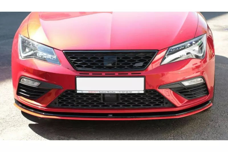 Maxton Design Frontlippe V.3 für Seat Leon 3 (Typ 5F) Cupra / FR Facelift Hochglanz schwarz + roter Streifen – Ansicht 3