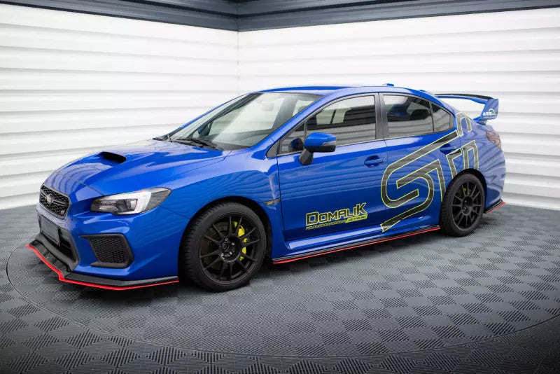 Maxton Design Seitenschweller (Paar) V.4 für Subaru Impreza WRX STI 2014-2021 Hochglanz schwarz mit roten Streifen – Ansicht 2