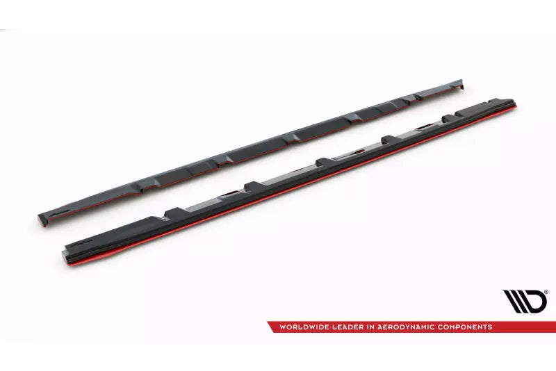 Maxton Design Seitenschweller (Paar) V.4 für Subaru Impreza WRX STI 2014-2021 Hochglanz schwarz mit roten Streifen – Ansicht 4