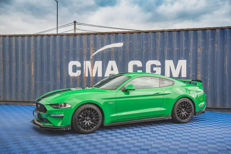 Maxton Design Seitenschweller (Paar) mit Flaps für Ford Mustang GT Mk6 Facelift Hochglanz schwarz – Ansicht 3