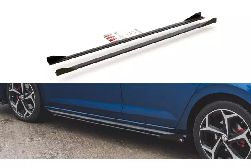 Maxton Design Street Pro Seitenschweller (Paar) V.3 für VW Polo 6 GTI matt schwarz mit Hochglanz Flaps – Ansicht 1