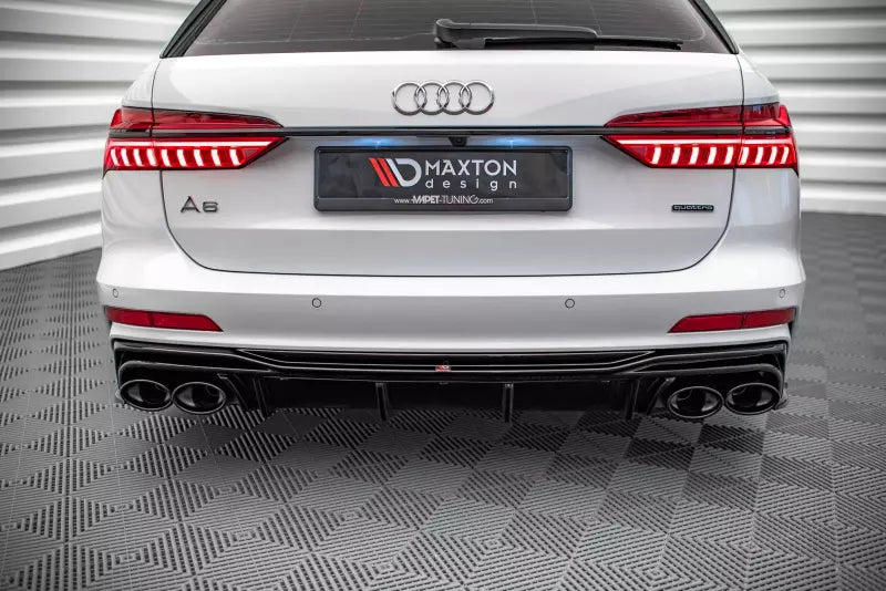 Maxton Design Heckdiffusor mit Endrohr Attrappe Schwarz für Audi A6 S-Line S6 C8 2018-2026 Hochglanz schwarz – Ansicht 1
