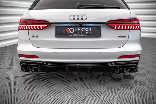 Maxton Design Heckdiffusor mit Endrohr Attrappe Schwarz für Audi A6 S-Line S6 C8 2018-2026 Hochglanz schwarz – Ansicht 1