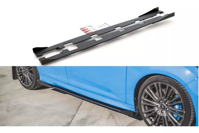 Maxton Design Street Pro Seitenschweller (Paar) für Ford Focus RS Mk3 matt schwarz mit Hochglanz Flaps – Ansicht 1