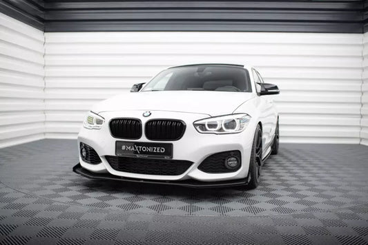 Maxton Design Street Pro Frontlippe V.3 für BMW 1er F20 M Paket Facelift / M140i schwarz + Glanz Flaps – Ansicht 1