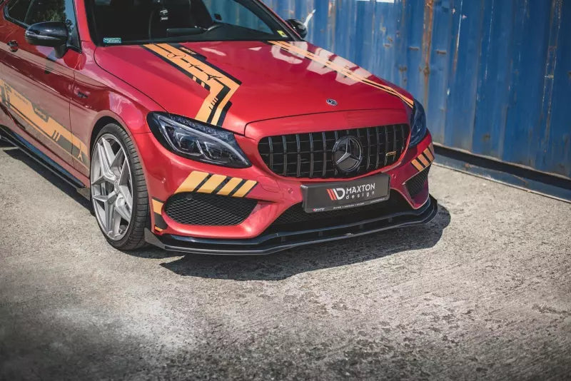 Maxton Design Street Pro Frontlippe für Mercedes C43 AMG C205 Coupe schwarz + Glanz Flaps – Ansicht 1
