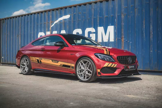 Maxton Design Street Pro Seitenschweller (Paar) für Mercedes C43 AMG C205 Coupe matt schwarz mit Hochglanz Flaps – Ansicht 1