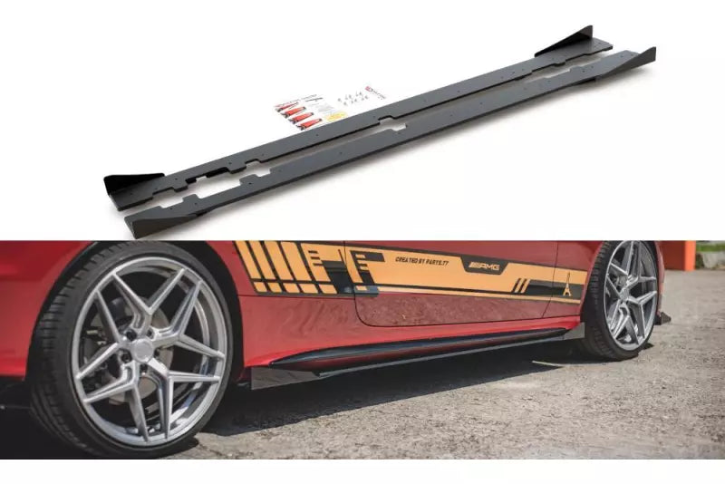 Maxton Design Street Pro Seitenschweller (Paar) für Mercedes C43 AMG C205 Coupe matt schwarz mit Hochglanz Flaps – Ansicht 2