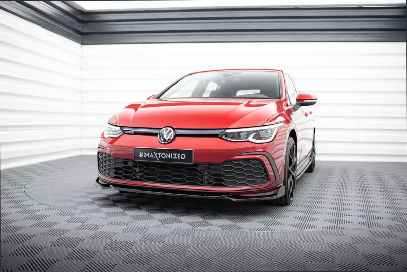 Maxton Design Frontlippe V.2 mit Flaps für VW Golf 8 GTI / GTD / R-Line / GTE Hochglanz schwarz – Ansicht 1