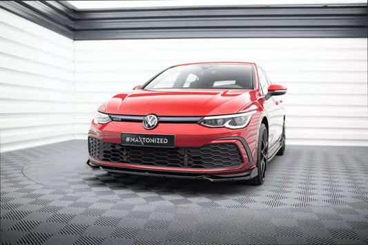 Maxton Design Frontlippe V.2 mit Flaps für VW Golf 8 GTI / GTD / R-Line / GTE Hochglanz schwarz – Ansicht 1