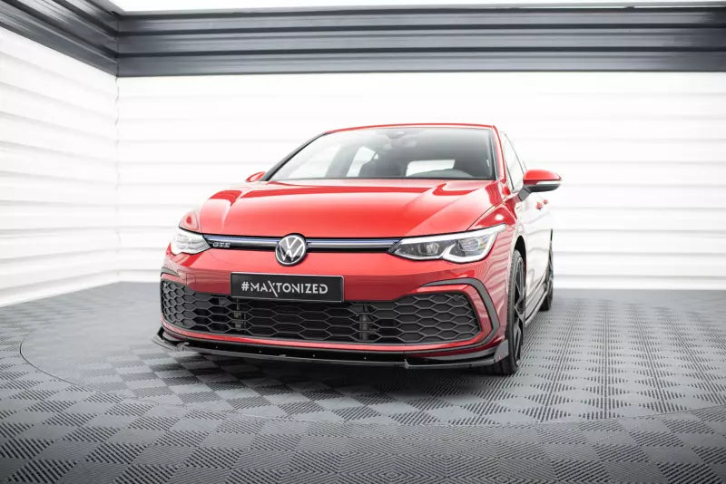 Maxton Design Frontlippe V.3 mit Flaps für VW Golf 8 GTI / GTD / R-Line / GTE Hochglanz schwarz – Ansicht 1