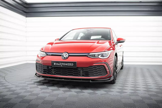 Maxton Design Frontlippe V.3 mit Flaps für VW Golf 8 GTI / GTD / R-Line / GTE Hochglanz schwarz – Ansicht 1