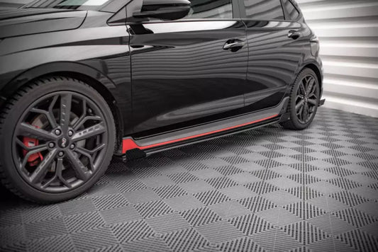 Maxton Design Street Pro Seitenschweller (Paar) für Hyundai I20 N Mk3 matt schwarz mit Hochglanz Flaps – Ansicht 1