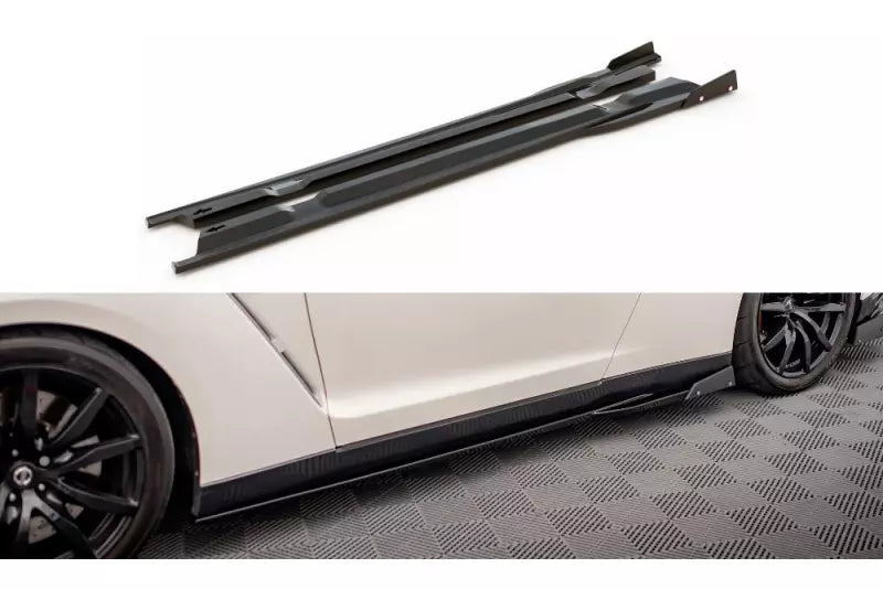 Maxton Design Seitenschweller (Paar) mit Flaps für Nissan GTR R35 Facelift Hochglanz schwarz – Ansicht 2