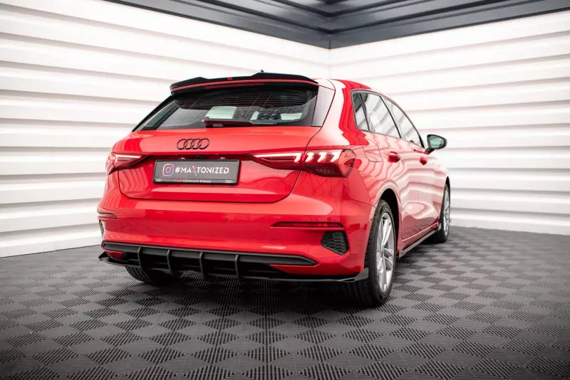 Maxton Design Street Pro Heckdiffusor für Audi A3 Sportback 8Y schwarz matt mit Hochglanz Flaps – Ansicht 1