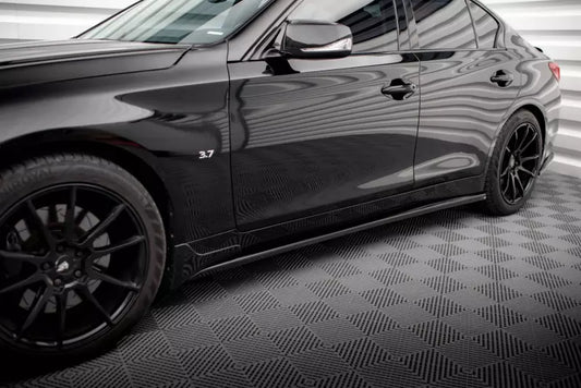 Maxton Design Seitenschweller (Paar) für Infiniti Q50 S Mk1 Hochglanz schwarz – Ansicht 1
