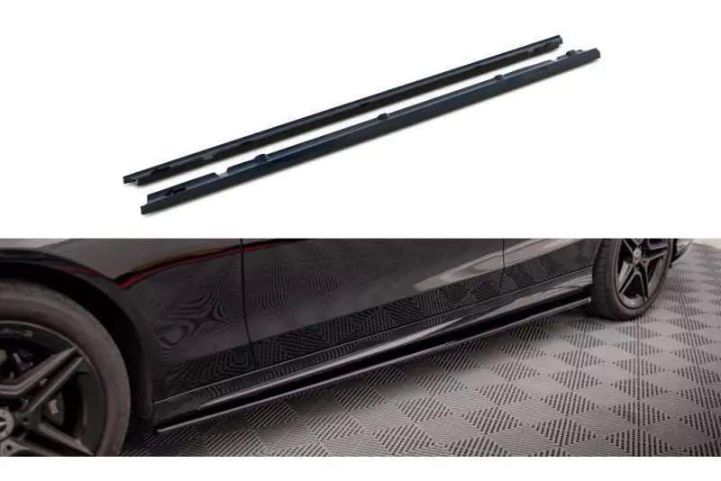 Maxton Design Seitenschweller (Paar) für Mercedes-Benz C43 / C AMG-Line Limousine / Kombi W205 / S205 Facelift Hochglanz schwarz – Ansicht 2