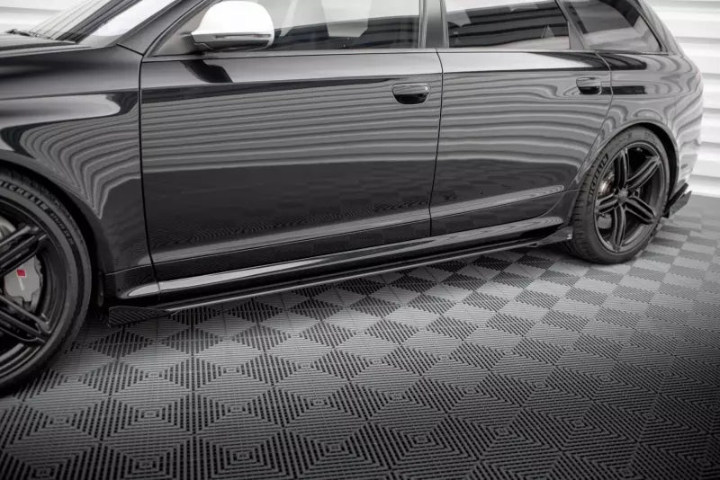 Maxton Design Street Pro Seitenschweller (Paar) für Audi RS6 Avant C6 schwarz mit Hochglanz Flaps – Ansicht 1