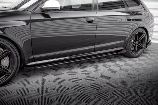 Maxton Design Street Pro Seitenschweller (Paar) für Audi RS6 Avant C6 schwarz mit Hochglanz Flaps – Ansicht 1