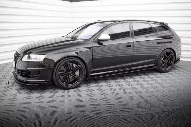 Maxton Design Street Pro Seitenschweller (Paar) für Audi RS6 Avant C6 schwarz mit Hochglanz Flaps – Ansicht 2