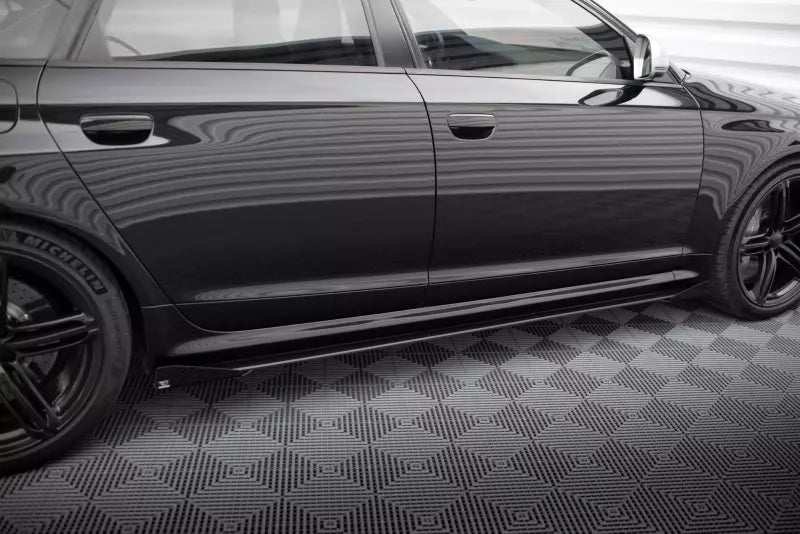 Maxton Design Street Pro Seitenschweller (Paar) für Audi RS6 Avant C6 schwarz mit Hochglanz Flaps – Ansicht 3
