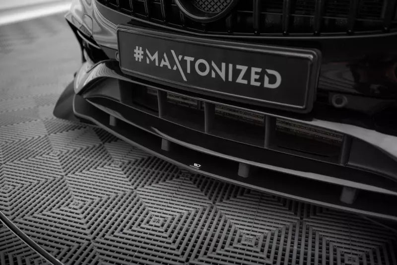 Maxton Design Street Pro Frontlippe für Mercedes A AMG-Line W176 Facelift Hochglanz schwarz schwarz mit Hochglanz Flaps – Ansicht 3