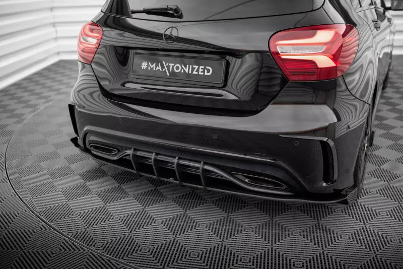 Maxton Design Street Pro Heckdiffusor für Mercedes A AMG-Line W176 Facelift Hochglanz schwarz schwarz mit Hochglanz Flaps – Ansicht 1