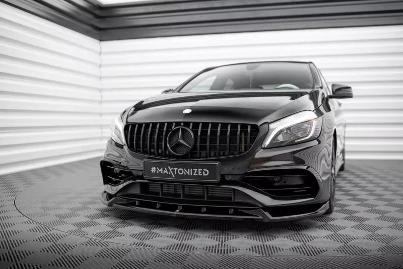 Maxton Design Frontlippe V.2 für Mercedes A AMG-Line W176 Facelift Hochglanz schwarz – Ansicht 1
