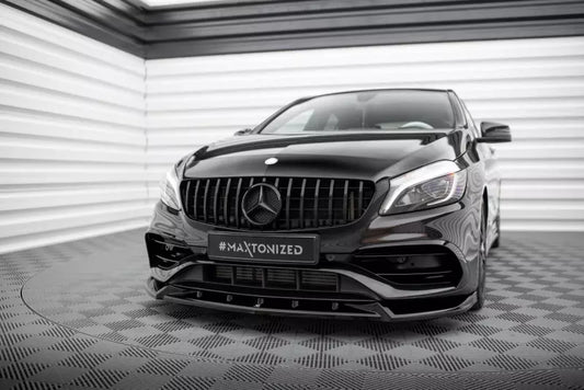 Maxton Design Frontlippe V.2 für Mercedes A AMG-Line W176 Facelift Hochglanz schwarz – Ansicht 1