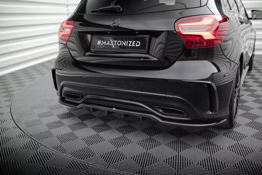 Maxton Design mittlerer Heckdiffusor DTM Look für Mercedes A AMG-Line W176 Facelif Hochglanz schwarz – Ansicht 1