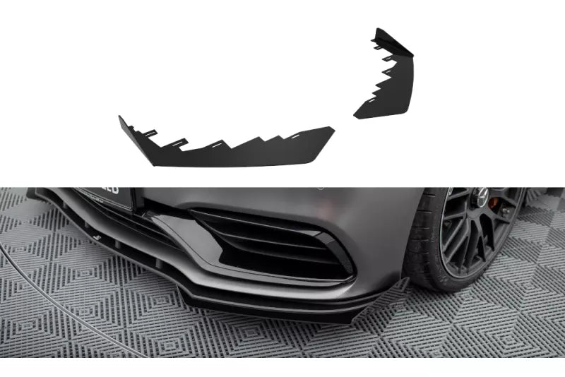 Maxton Design Street Pro Frontlippen Flaps für Mercedes C63 Limousine / Kombi W205 Facelift Hochglanz schwarz – Ansicht 1
