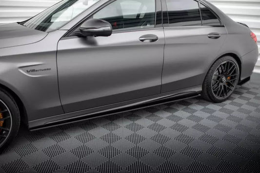 Maxton Design Street Pro Seitenschweller (Paar) für Mercedes C63 Limousine / Kombi W205 Facelift schwarz matt – Ansicht 1