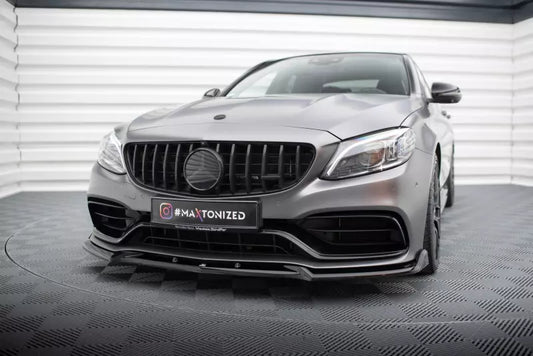 Maxton Design Frontlippe V.2 für Mercedes C63 Limousine / Kombi W205 Facelift Hochglanz schwarz – Ansicht 1