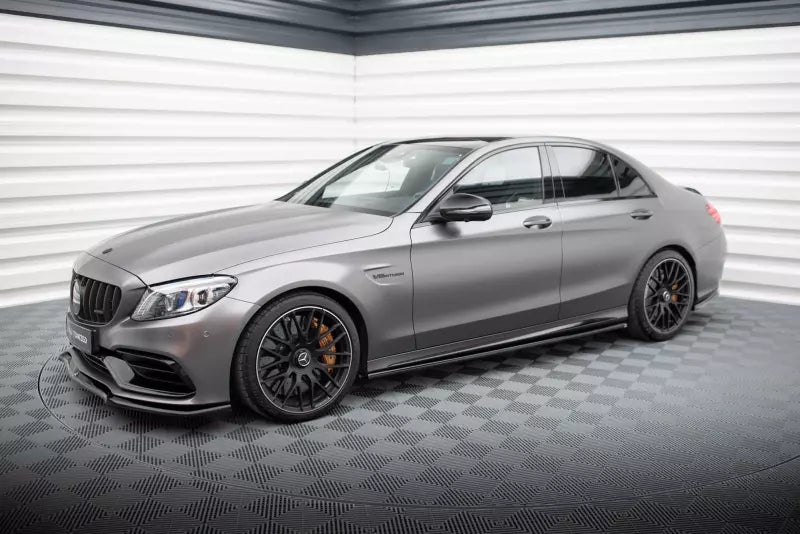 Maxton Design Seitenschweller (Paar) für Mercedes C63 Limousine / Kombi W205 Facelift Hochglanz schwarz – Ansicht 2