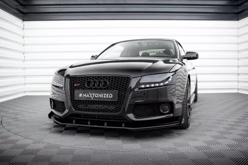 Maxton Design Street Pro Frontlippe für Audi S5 / A5 S-Line B8 8T Schwarz mit Hochglanz Flaps – Ansicht 1