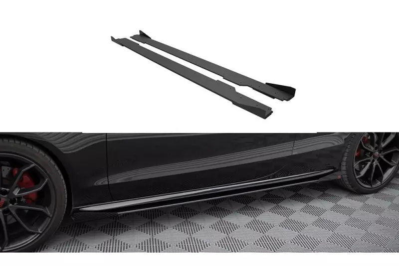 Maxton Design Street Pro Seitenschweller (Paar) für Audi A5 / A5 S-Line / S5 Coupe / Cabrio B8 8T / B8 8T Facelift Schwarz-Rot mit Hochglanz Flaps – Ansicht 2