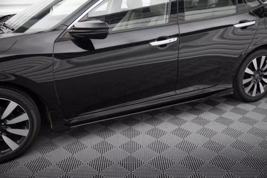 Maxton Design Street Pro Seitenschweller (Paar) für Honda Civic Mk10 Schwarz mit Hochglanz Flaps – Ansicht 1