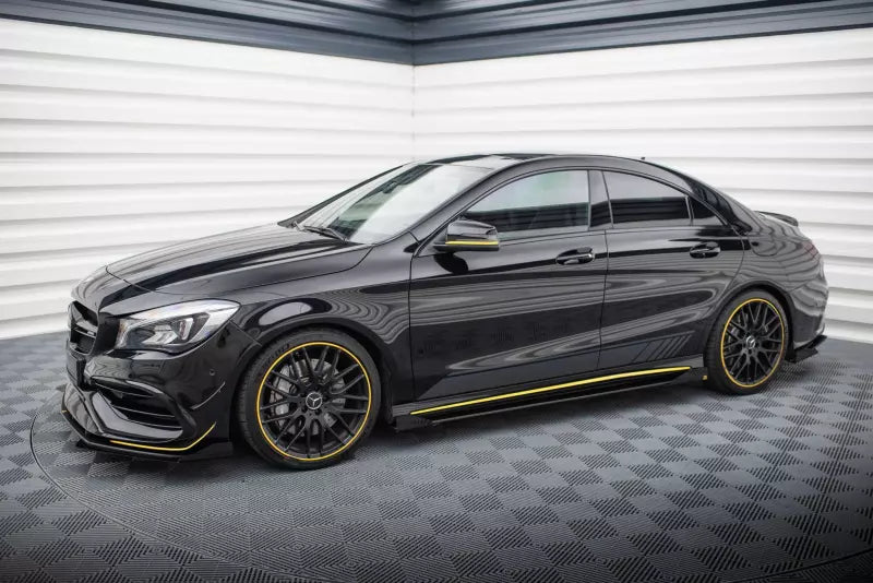 Maxton Design Street Pro Seitenschweller (Paar) für Mercedes-AMG CLA 45 C117 Facelift Schwarz mit Hochglanz Flaps – Ansicht 2