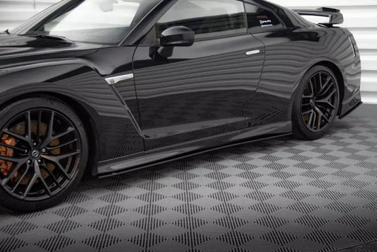 Maxton Design Street Pro Seitenschweller (Paar) für Nissan GTR R35 Facelift Schwarz matt – Ansicht 1
