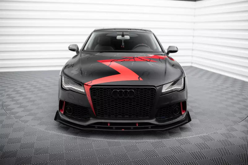 Maxton Design Street Pro Frontlippe für Audi A7 RS7 Look C7 Schwarz mit Hochglanz Flaps – Ansicht 2