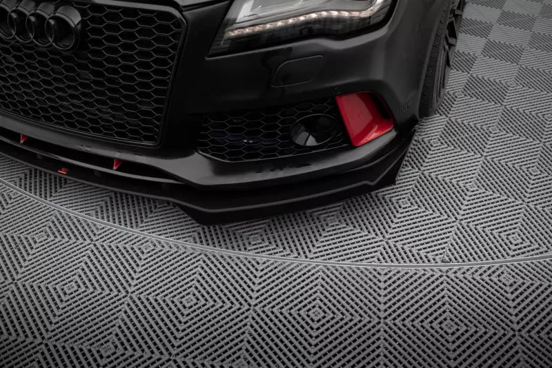 Maxton Design Street Pro Frontlippe für Audi A7 RS7 Look C7 Schwarz mit Hochglanz Flaps – Ansicht 4