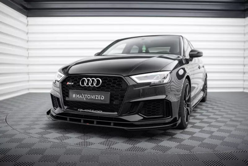 Maxton Design Street Pro Frontlippe für Audi RS3 Limousine 8V Facelift Schwarz mit Hochglanz Flaps – Ansicht 1