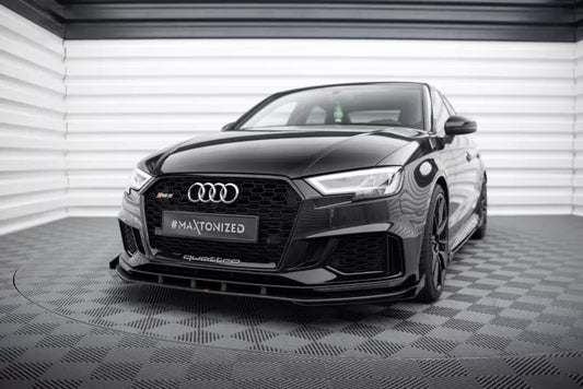 Maxton Design Street Pro Frontlippe für Audi RS3 Limousine 8V Facelift Schwarz mit Hochglanz Flaps – Ansicht 1