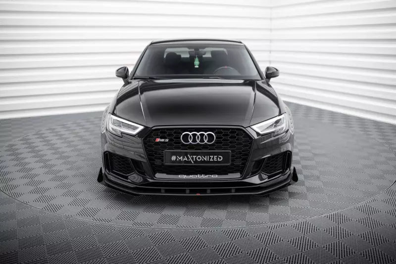 Maxton Design Street Pro Frontlippe für Audi RS3 Limousine 8V Facelift Schwarz mit Hochglanz Flaps – Ansicht 2