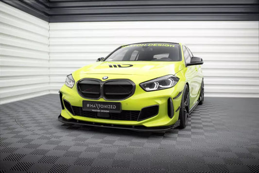 Maxton Design Street Pro Frontlippe für BMW 1er F40 M-Paket / M135i Schwarz mit Hochglanz Flaps – Ansicht 1