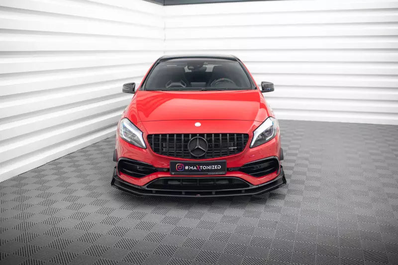 Maxton Design Street Pro Frontlippe für Mercedes-Benz A 45 AMG Aero W176 Facelift Schwarz mit Hochglanz Flaps – Ansicht 2