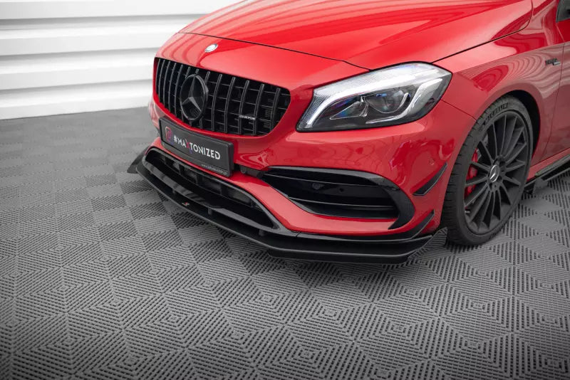 Maxton Design Street Pro Frontlippe für Mercedes-Benz A 45 AMG Aero W176 Facelift Schwarz mit Hochglanz Flaps – Ansicht 4
