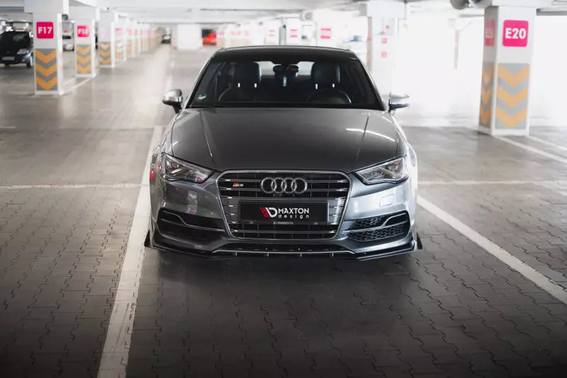 Maxton Design Street Pro Frontlippe für Audi S3 / A3 S-Line Limousine 8V Schwarz matt mit Hochglanz Flaps – Ansicht 2
