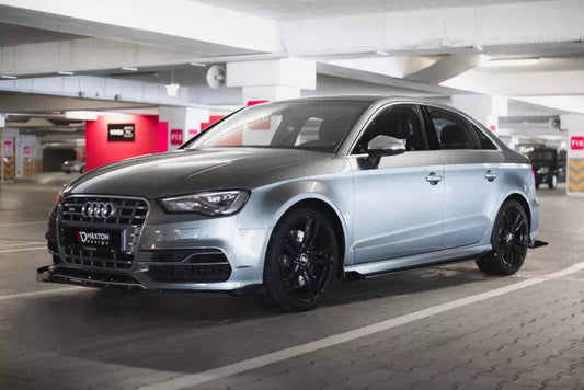Maxton Design Street Pro Seitenschweller (Paar) für Audi S3 / A3 S-Line Limousine 8V Schwarz matt mit Hochglanz Flaps – Ansicht 1